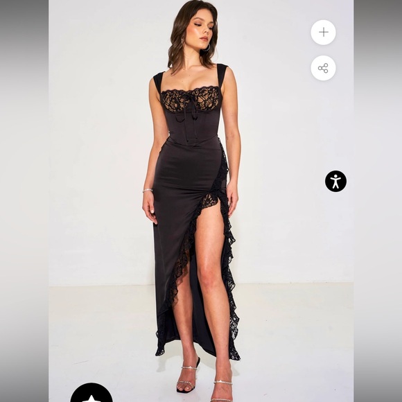 NWT Black Lace Satin Maxi Corset Dress - Picture 5 of 7